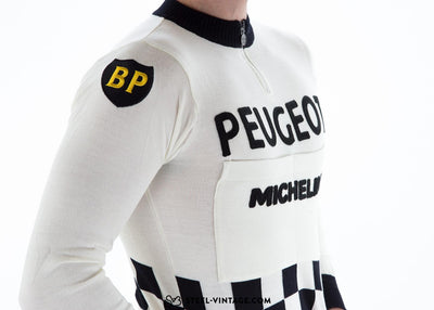 Merino Wool Jersey Peugeot BP Team Long Sleeve - Steel Vintage Bikes