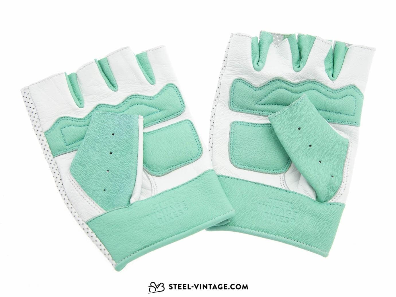 SVB Perforated Leather Cycling Gloves - White/Celeste - Steel Vintage Bikes